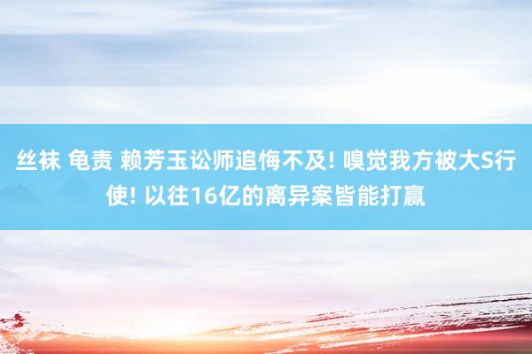 丝袜 龟责 赖芳玉讼师追悔不及! 嗅觉我方被大S行使! 以往16亿的离异案皆能打赢