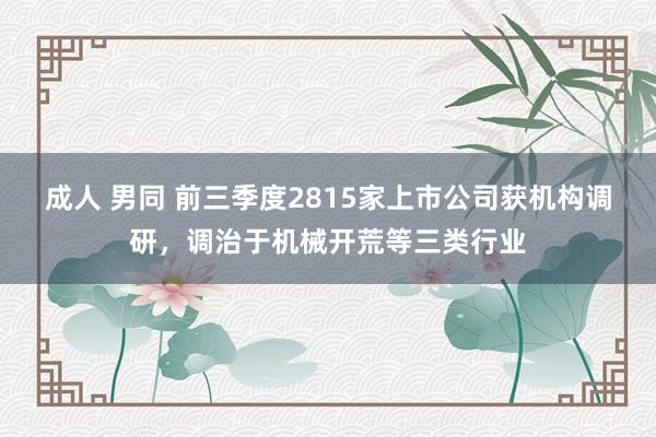 成人 男同 前三季度2815家上市公司获机构调研，调治于机械开荒等三类行业