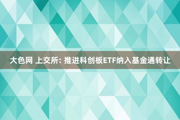 大色网 上交所: 推进科创板ETF纳入基金通转让