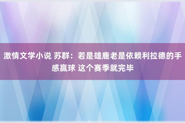 激情文学小说 苏群：若是雄鹿老是依赖利拉德的手感赢球 这个赛季就完毕