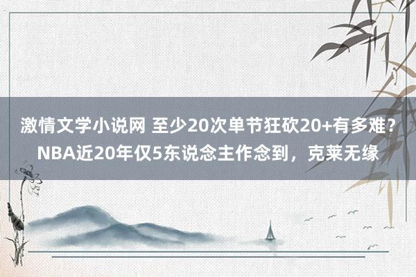 激情文学小说网 至少20次单节狂砍20+有多难？NBA近20年仅5东说念主作念到，克莱无缘