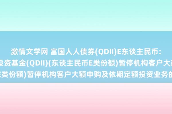 激情文学网 富国人人债券(QDII)E东谈主民币: 对于富国人人债券证券投资基金(QDII)(东谈主民币E类份额)暂停机构客户大额申购及依期定额投资业务的公告