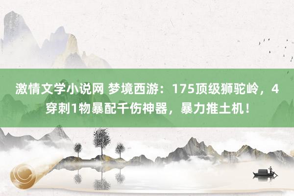 激情文学小说网 梦境西游：175顶级狮驼岭，4穿刺1物暴配千伤神器，暴力推土机！