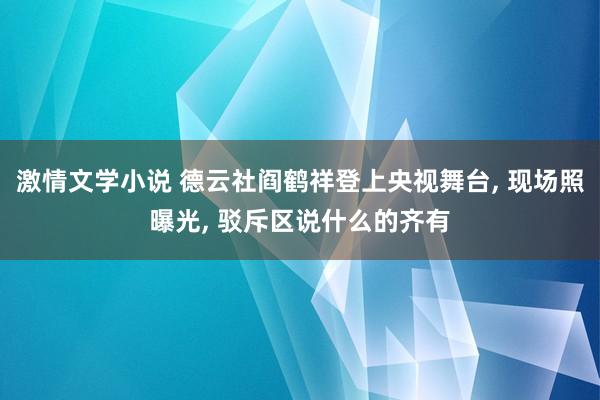 激情文学小说 德云社阎鹤祥登上央视舞台， 现场照曝光， 驳斥区说什么的齐有